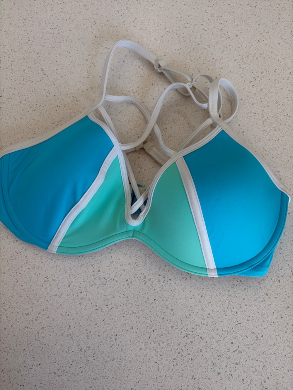 PINK Victoria's Secret Blue and Teal Colorblock Bikini Top